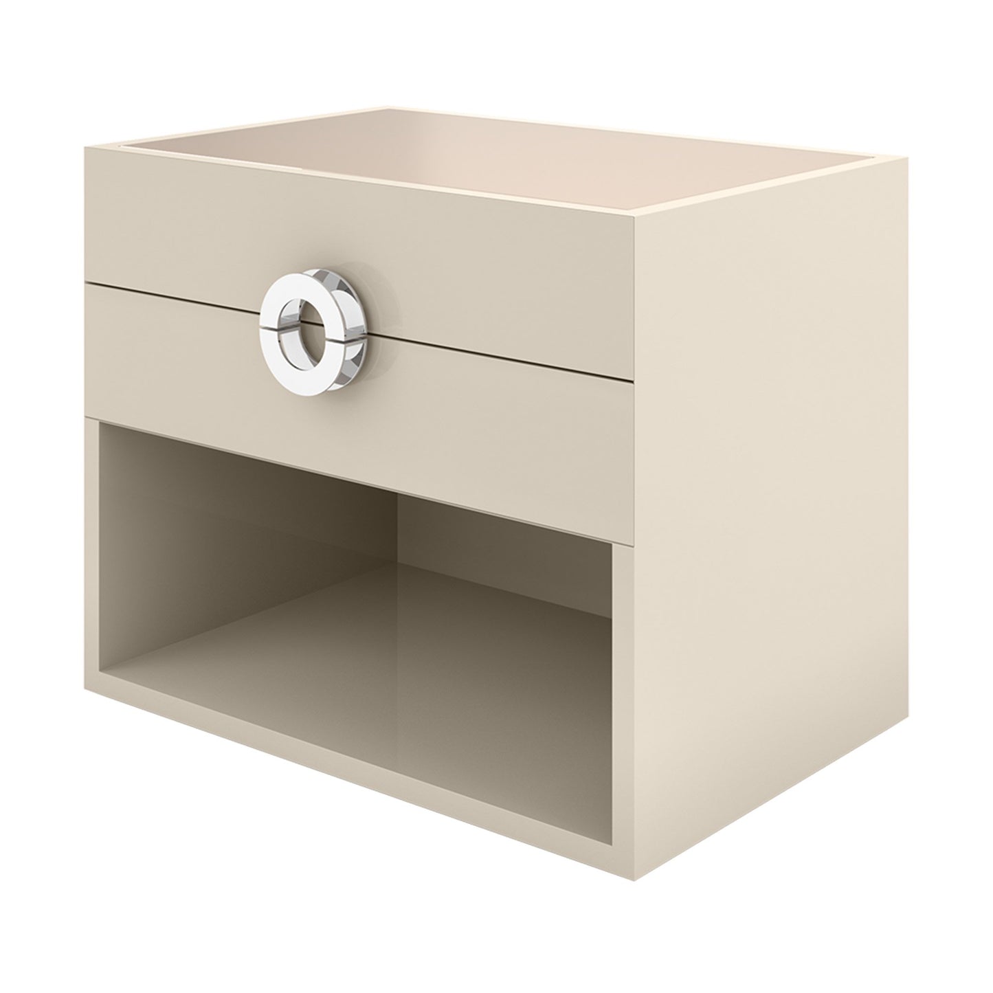 Minimal style gloss lacquered bedside table with mirror inlay top