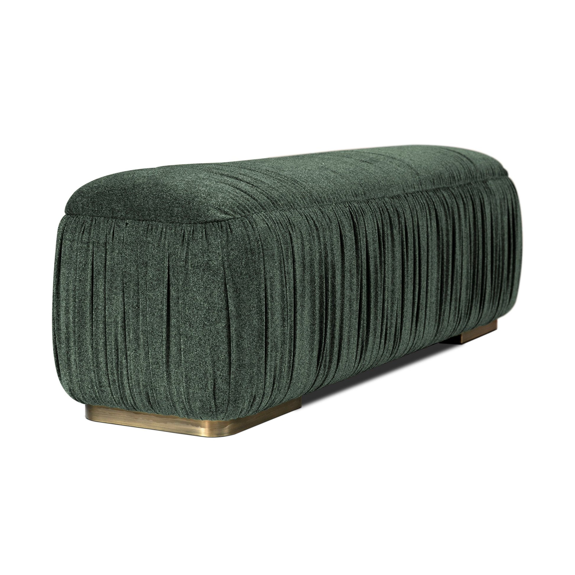 Luxury green upholstered ruched velvet bench