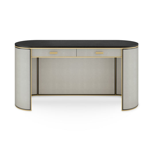 Wooden writing desk with drawers. A beautiful and striking curved piece, the Kent desk cleverly incorporates storage, elegant details and a large work top space. 