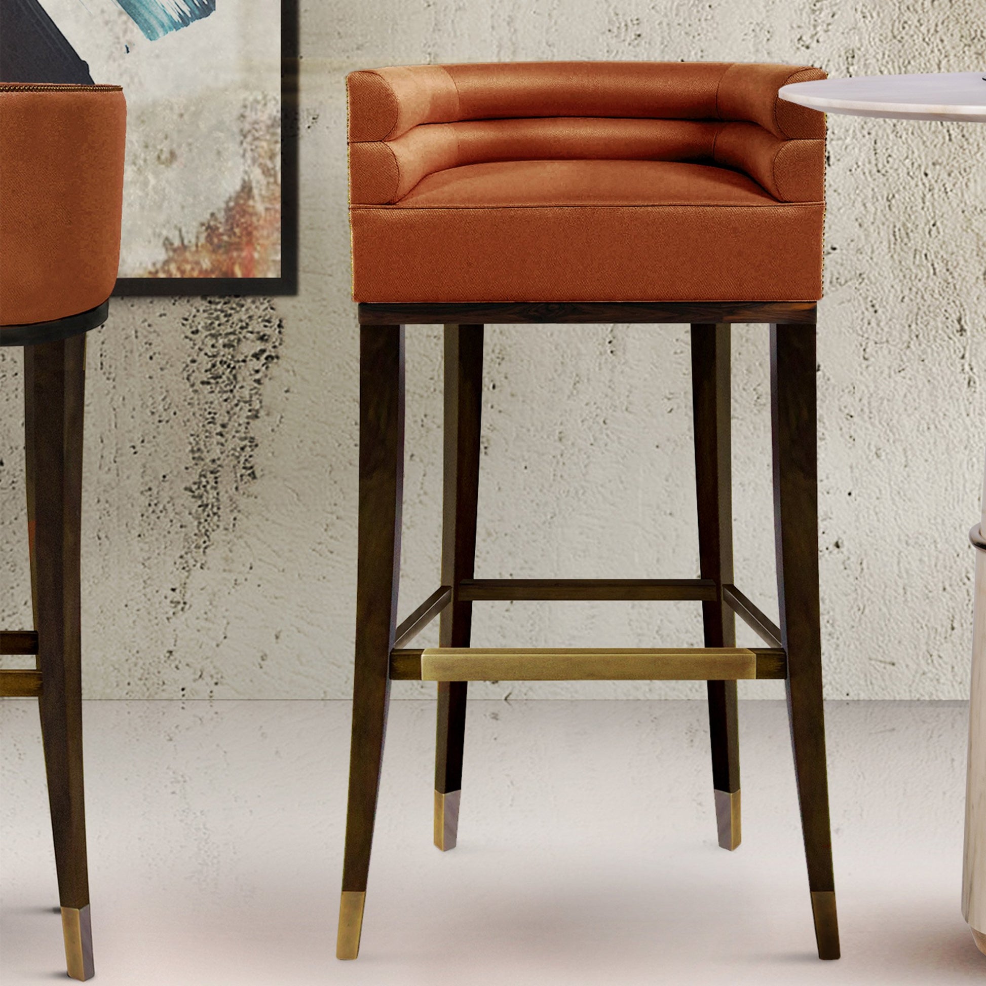 Comfortable wrap around bar stools in luxury home