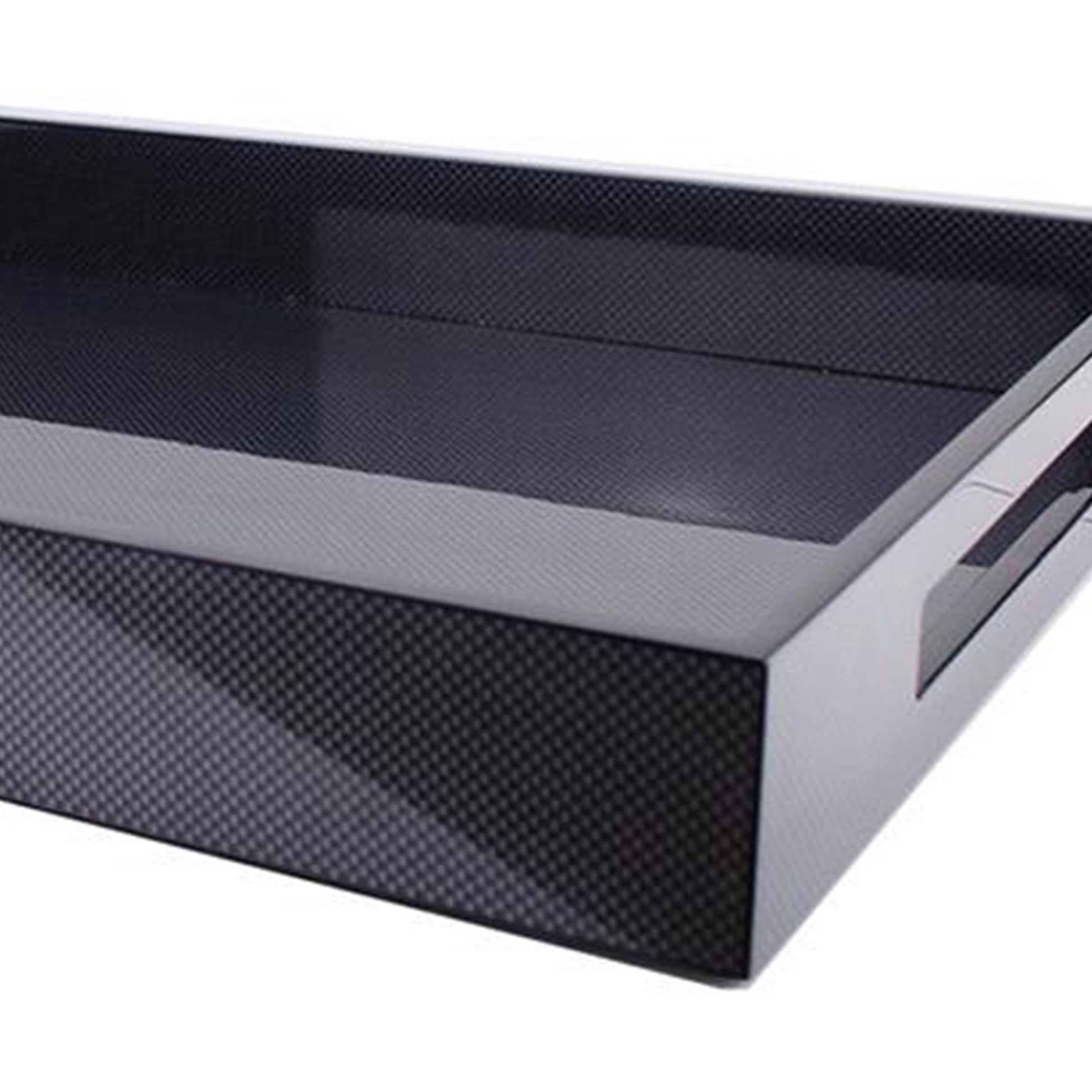 Close up of carbon black luxury large ottoman tray